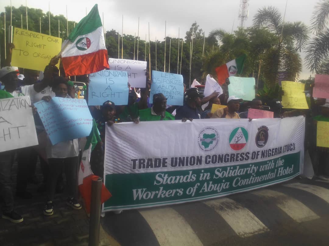 Workers' Unionization: TUC, Others Storm Abuja Continental Hotel with Protest